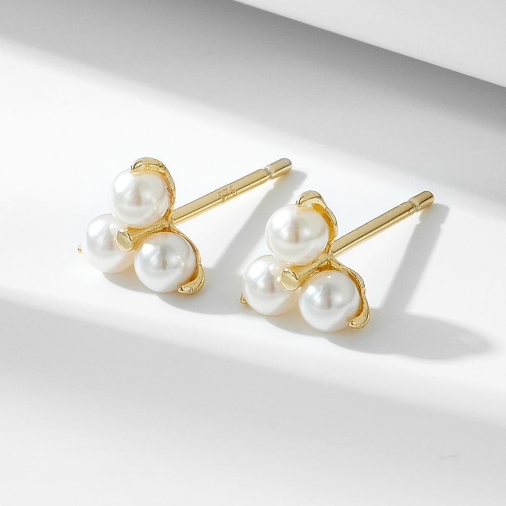 S925 Sterling Silver Pearl Earrings Korean Style Simple Graceful Internet Influencer Earri