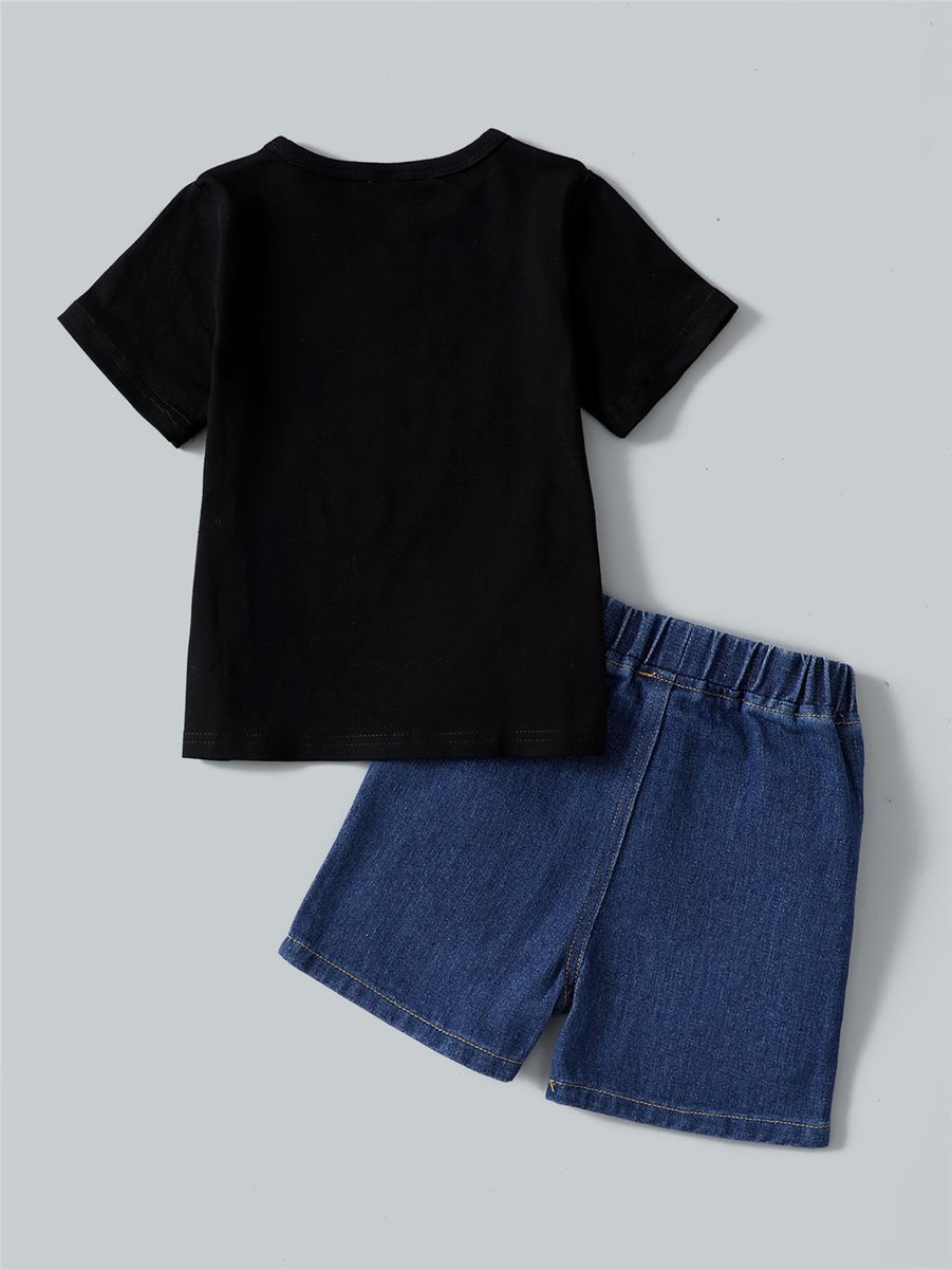 2-6 Years Kid Boy Set Alphabet Printing T-shirt+Ripped Denim Shorts