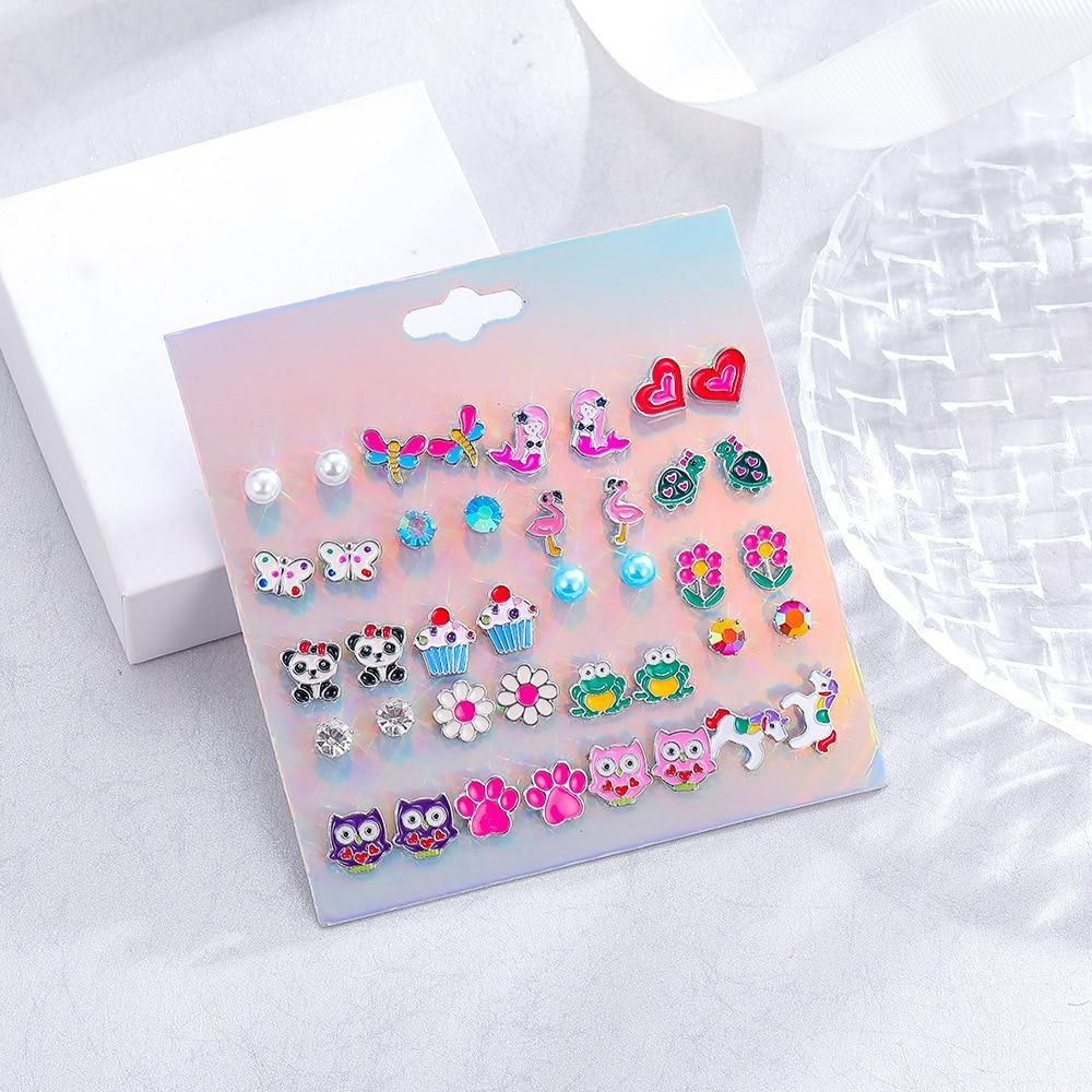 Rainbow Cute Lollipop Alpaca Unicorn Mix Earring Set For Girls Crystal Statement Earring Jewelry Metal Party Christmas Earrings
