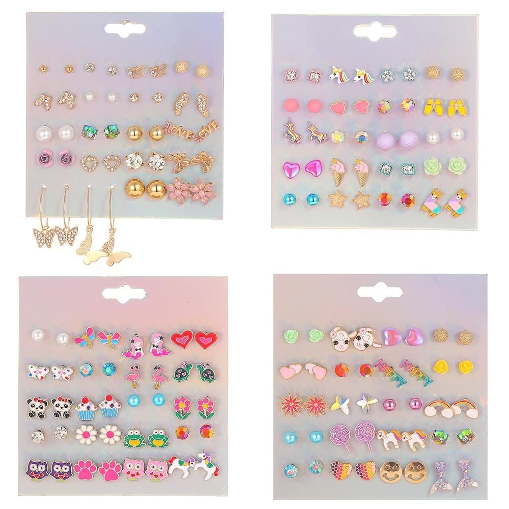 Rainbow Cute Lollipop Alpaca Unicorn Mix Earring Set For Girls Crystal Statement Earring Jewelry Metal Party Christmas Earrings