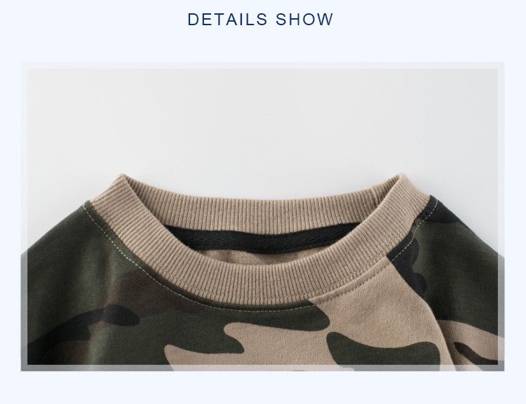 100% Cotton False Two-piece Kids Long Sleeve Boys Pullover Sweatshirts-Khaki