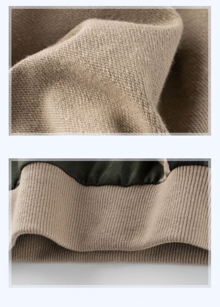 100% Cotton False Two-piece Kids Long Sleeve Boys Pullover Sweatshirts-Khaki