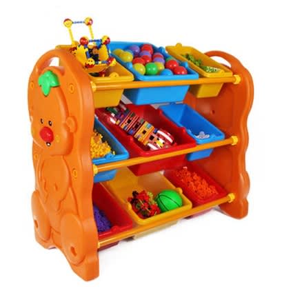 3-tier Kids Toy Storage Organizer With 9 Plastic Bins