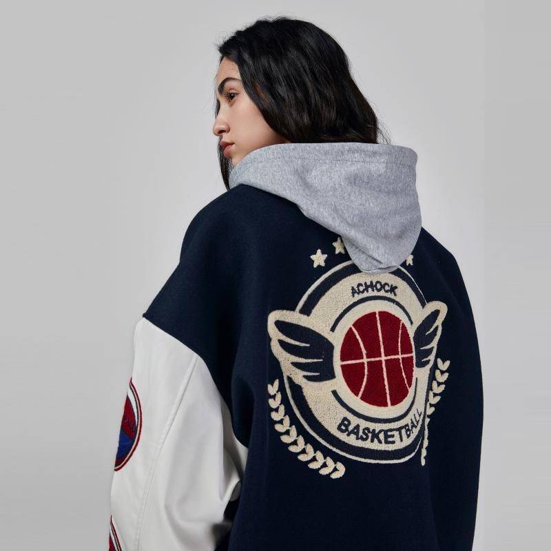2022 American letter flocked jacket trend Woo exclusive men and women's versatile thick jacket