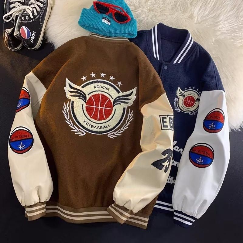 2022 American letter flocked jacket trend Woo exclusive men and women's versatile thick jacket