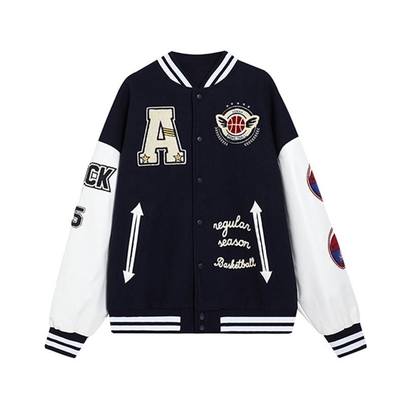 2022 American letter flocked jacket trend Woo exclusive men and women's versatile thick jacket
