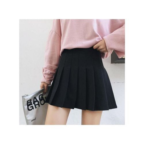 Women Pleated Skirt High Waist Mini Tennis Skater Skirt Black XXL