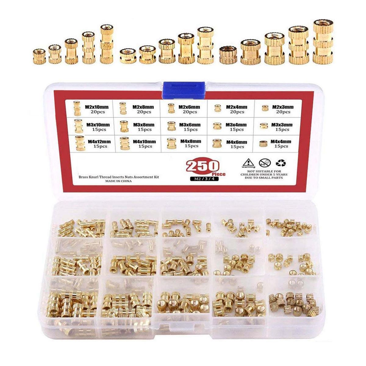 250x Brass Threaded Inserts Nut Assortment Kit For Daily Repair 3D