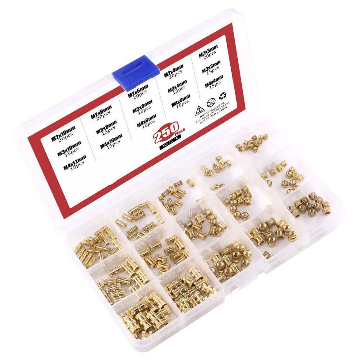 250x Brass Threaded Inserts Nut Assortment Kit For Daily Repair 3D