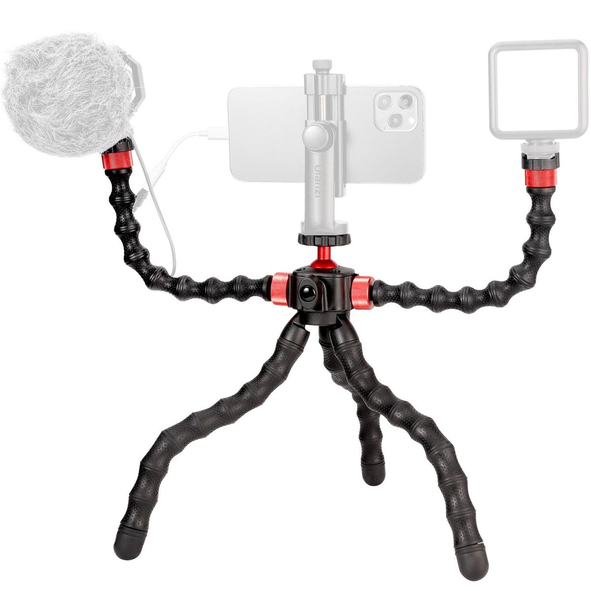 Ulanzi MT-52 Flexible Octopus Tripod Stand with Dual Extension Arms Bracket 1/4 Inch Screw Cold Shoe Mount 360° Rotatable Ballhead 1kg Load Capacity for Smartphone Camera Vlog Selfie Live Streaming