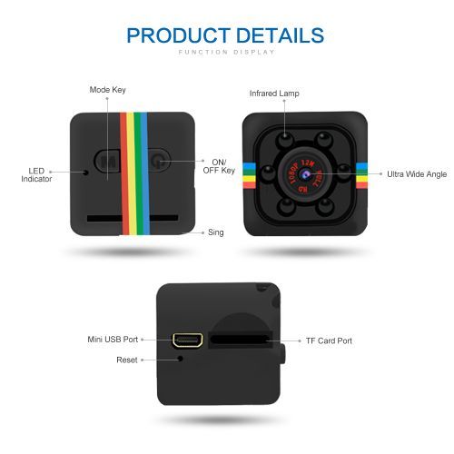 SQ11 PRO Mini Camera 1080P Sensor Car DVR Smart Home Security Camcorder Small Cam Support Hiden TF Card PK SQ13 SQ12 SQ7(720 P)(Blue)