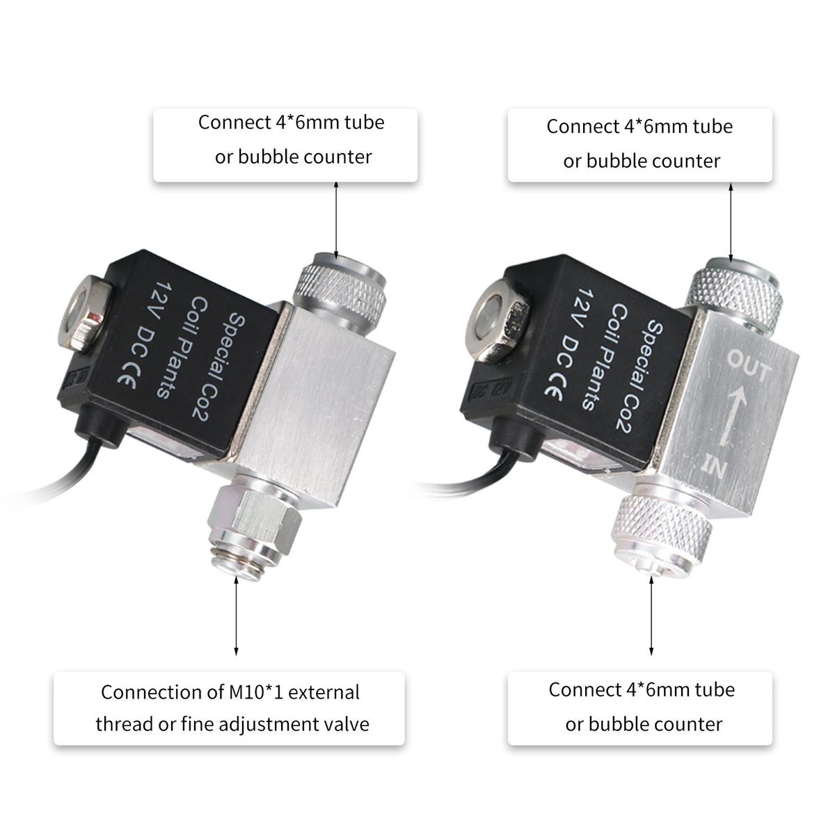 Solenoid Valve For Aquarium CO2 System Regulator DC 12V Output Connect 4*6mm Tube Or Bubble Counter Double Head Noiseless Low Temperature Version