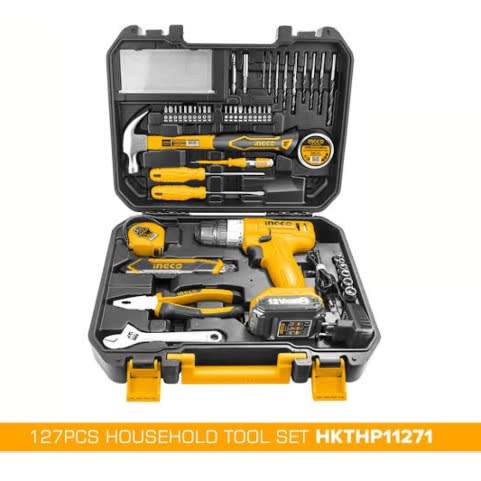 Ingco Tools Set Drill 12v + Accessories Set - 127pcs