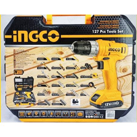 Ingco Tools Set Drill 12v + Accessories Set - 127pcs