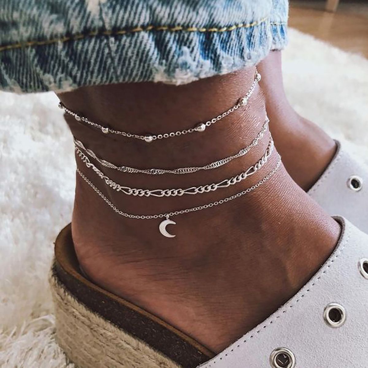Anklet Moon Charm Exquisite Alloy Fashionable Ankle Bracelet For Dating-Silver