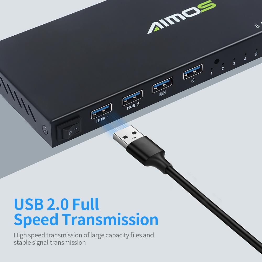AIMOS USB2.0 Shared Switcher 8 Computers Sharing 4 USB Devices 8 in 4 out Switcher Box for Keyboard/Mouse/Printer/U Disk