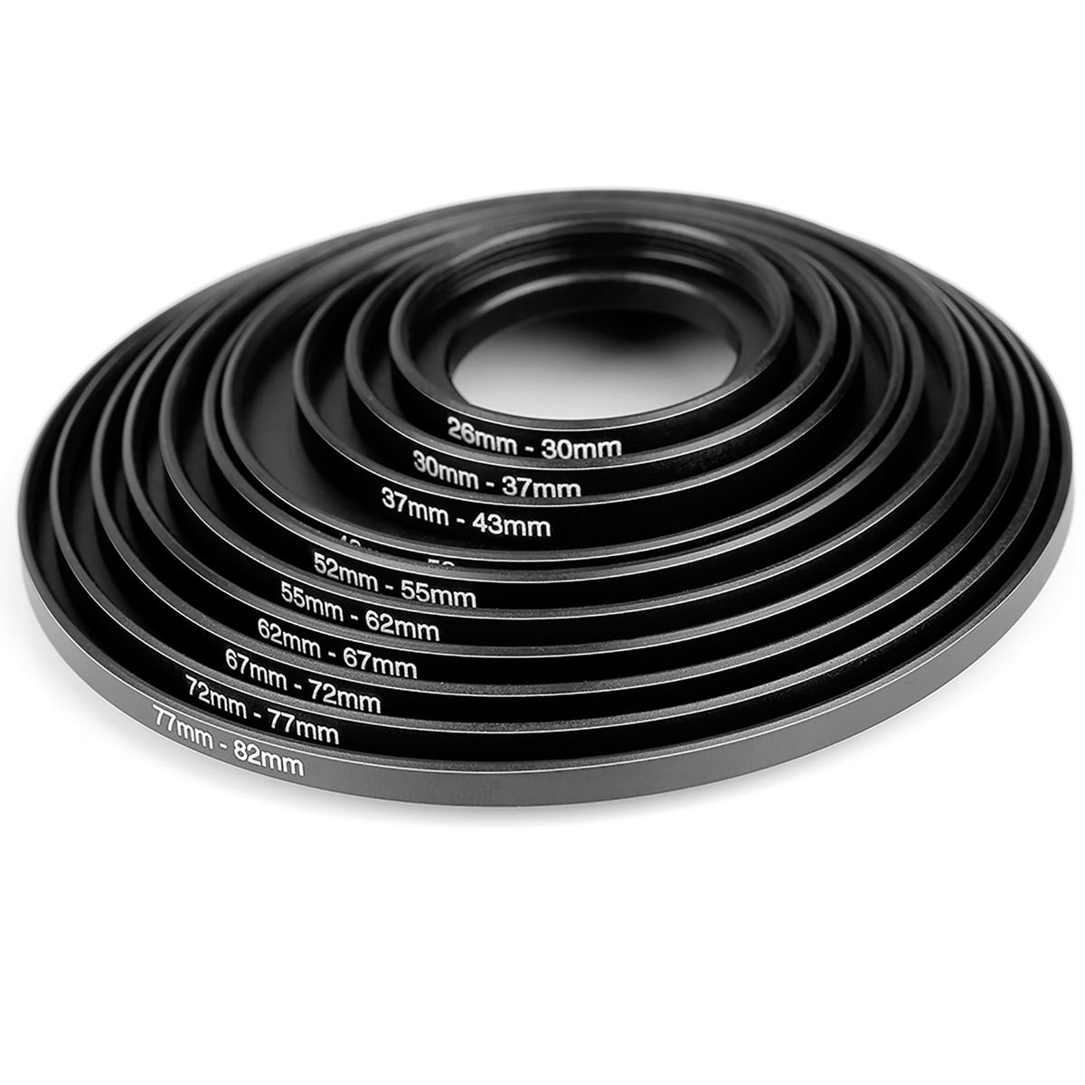 Neewer® 10 Pieces Anodized Black Metal Step-up Adapter Ring Set