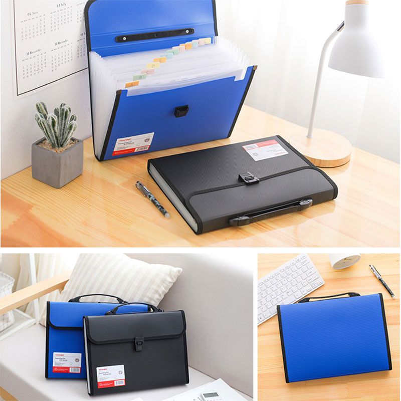 Portable 13 Pockets A4 Size Expanding Wallet File Folder Paper Document Storage Organ Bag Holder Office School Organizer Case Black