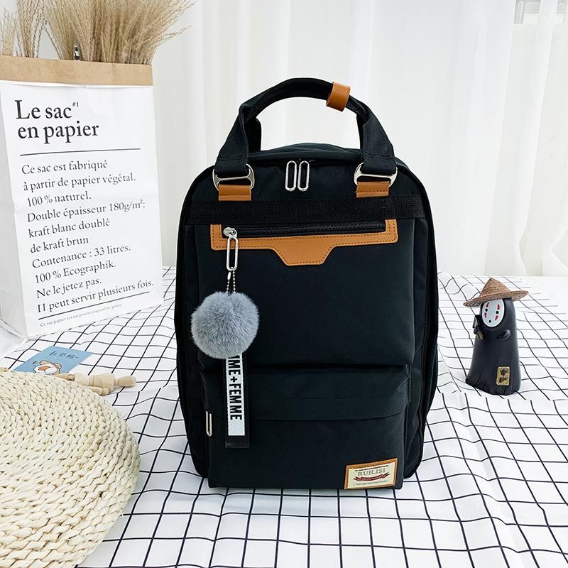 2020 new fabric splicing color contrast portable shoulder backpack teenager men and women junior and senior high school students schoolbag Korean version trendy black