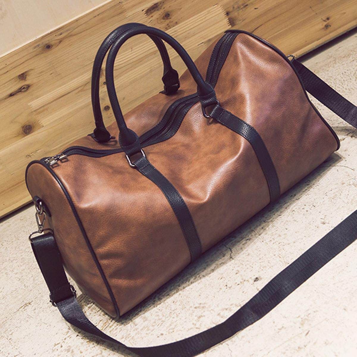 Women Men Leather Outdoor Large Gym Duffel Bag Travel Weekend Overnight Luggage #brown Brown (brown)