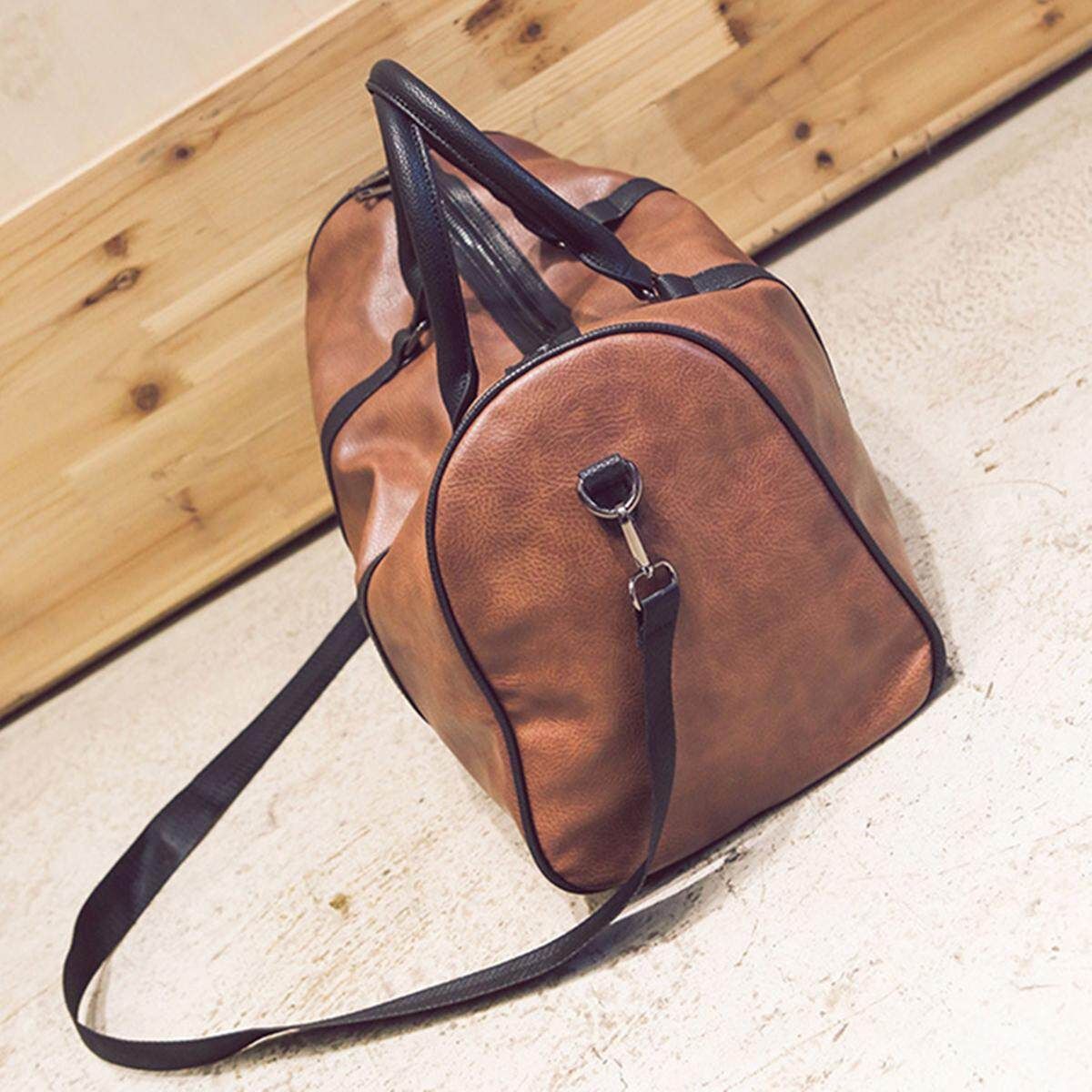 Women Men Leather Outdoor Large Gym Duffel Bag Travel Weekend Overnight Luggage #brown Brown (brown)