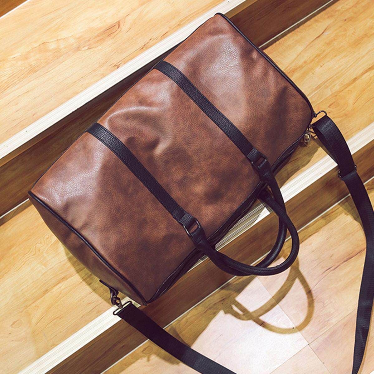 Women Men Leather Outdoor Large Gym Duffel Bag Travel Weekend Overnight Luggage #brown Brown (brown)