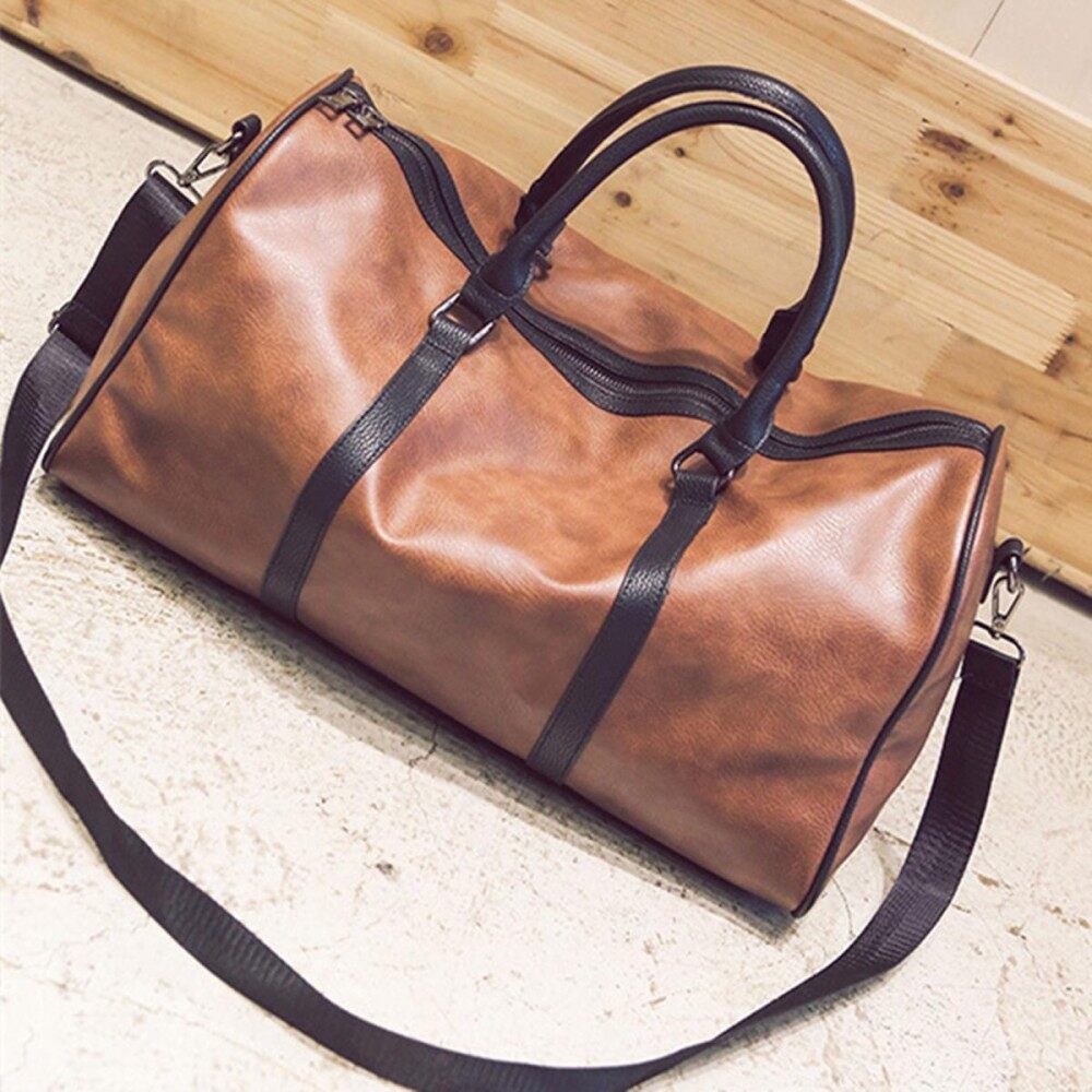 Women Men Leather Outdoor Large Gym Duffel Bag Travel Weekend Overnight Luggage #brown Brown (brown)