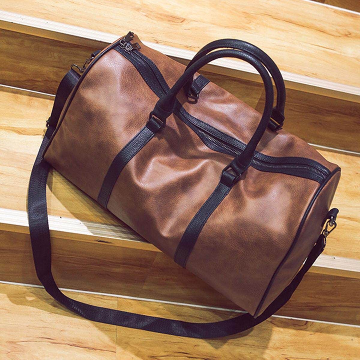 Women Men Leather Outdoor Large Gym Duffel Bag Travel Weekend Overnight Luggage #brown Brown (brown)
