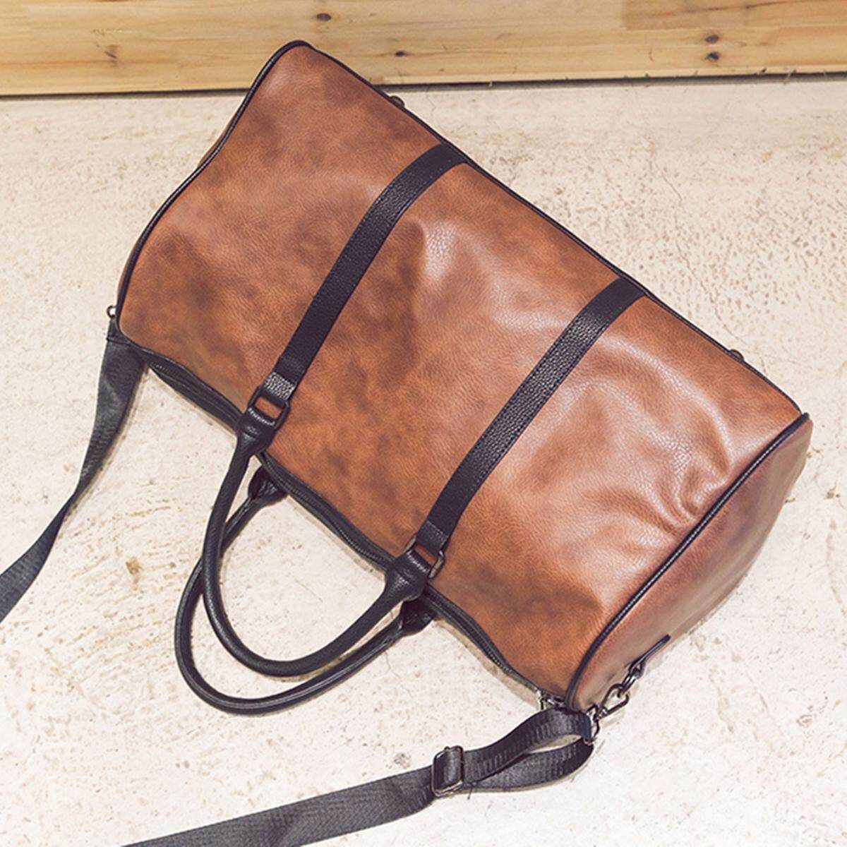 Women Men Leather Outdoor Large Gym Duffel Bag Travel Weekend Overnight Luggage #brown Brown (brown)