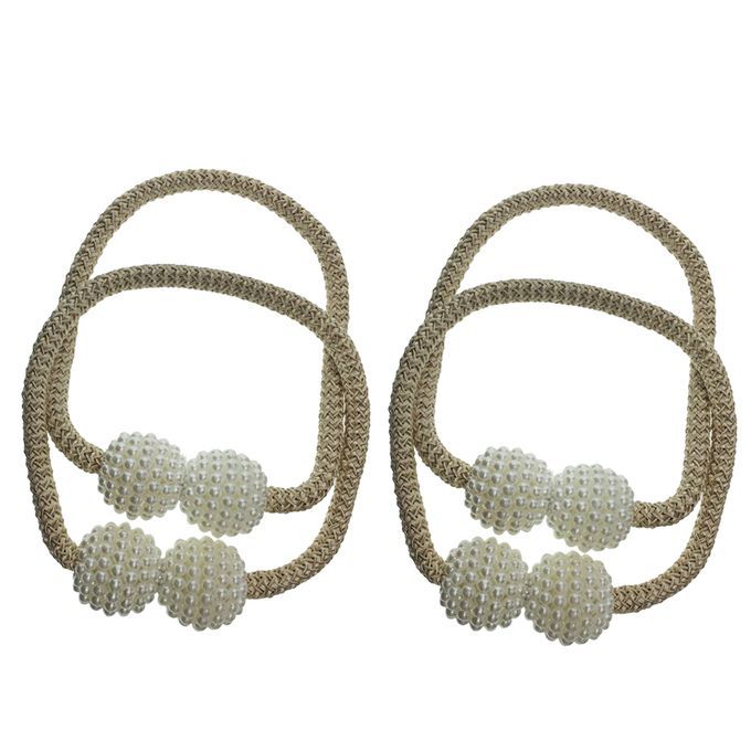 4 Pieces Pearl Curtain Tiebacks European Holdback With Light Brown