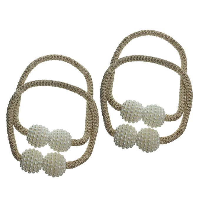 4 Pieces Pearl Curtain Tiebacks European Holdback With Light Brown