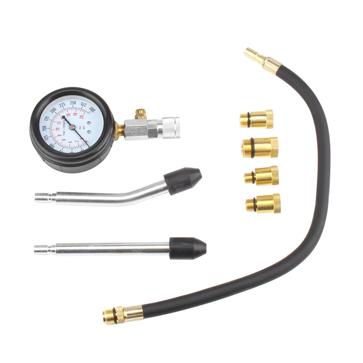Petrol Engine Compression Tester Kit Gases Engine Cylinder Compressor Gauge Meter Testing Tool Set for Automotives Motorcycle Repairing