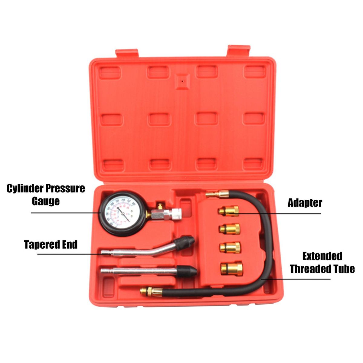 Petrol Engine Compression Tester Kit Gases Engine Cylinder Compressor Gauge Meter Testing Tool Set for Automotives Motorcycle Repairing