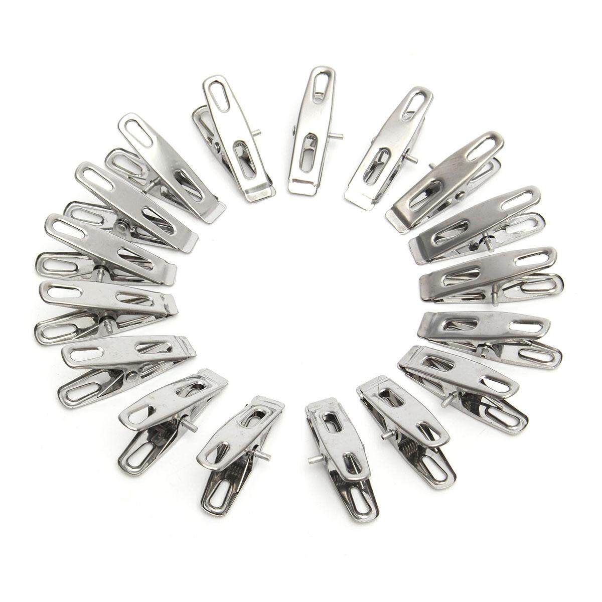 20Pcs Stainless Steel Clothes Pegs Clips For Coat Pants Laundry Drying Hanger Rack