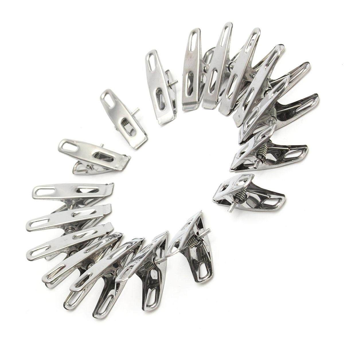 20Pcs Stainless Steel Clothes Pegs Clips For Coat Pants Laundry Drying Hanger Rack