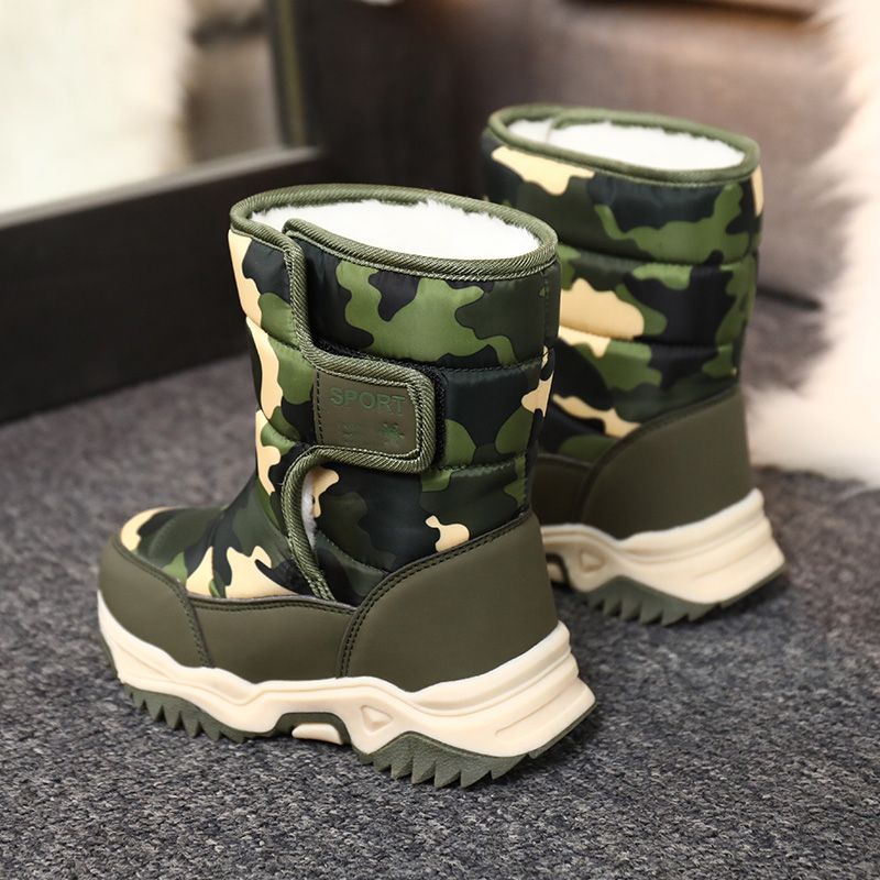Children's Outdoor Snow Boots Plush Lining Warm Non-slip Boots-Green