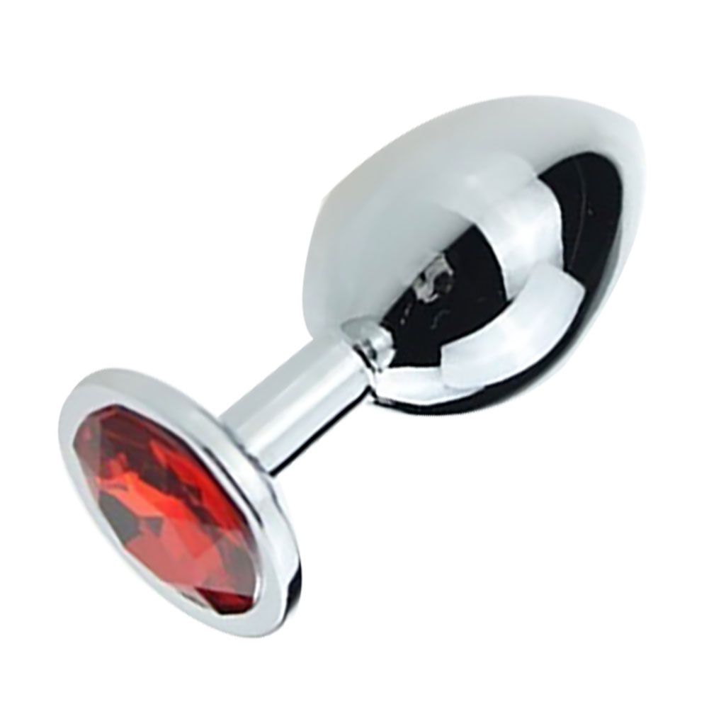 Faux Gemstone Stainless Steel Butt Anal Plug Massager-Red