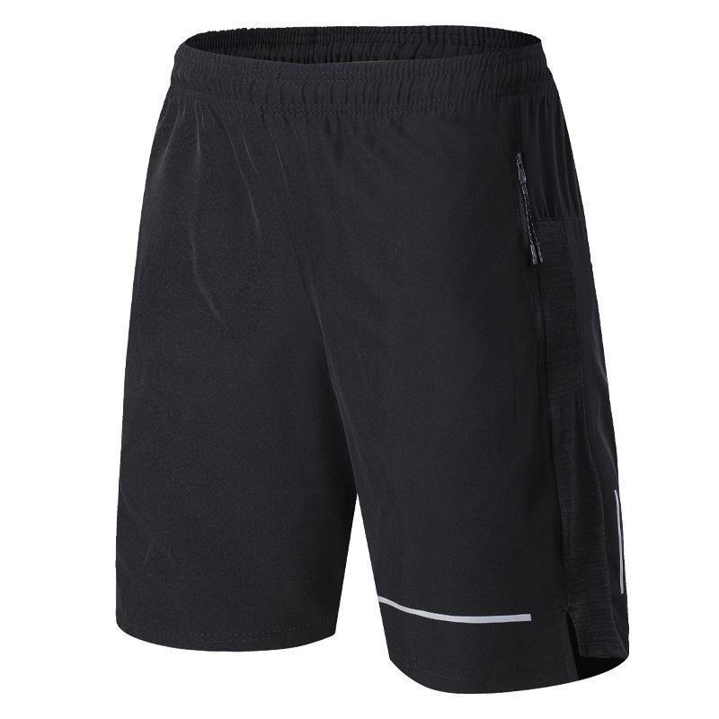 Men Solid Gym Shorts Exercise Sports Indoor Gym Spandex Joing  Soccer Cycling Short Reflective Strip Running Traning Shorts-black