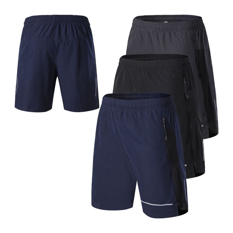 Men Solid Gym Shorts Exercise Sports Indoor Gym Spandex Joing  Soccer Cycling Short Reflective Strip Running Traning Shorts-black