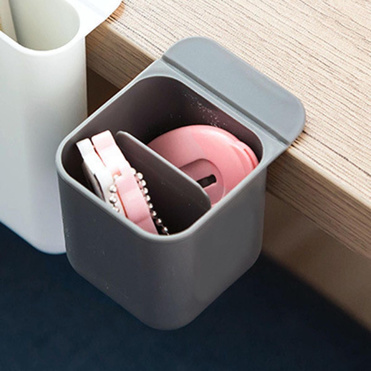 Desk Organizer Pen Holder Office Stationery Computer Gray Square