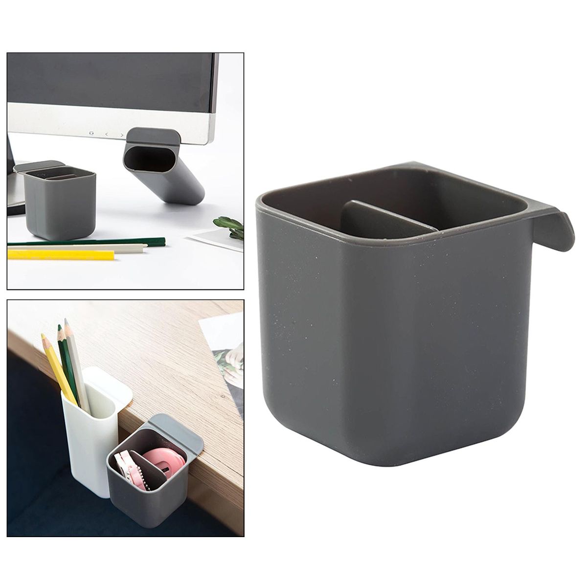Desk Organizer Pen Holder Office Stationery Computer Gray Square