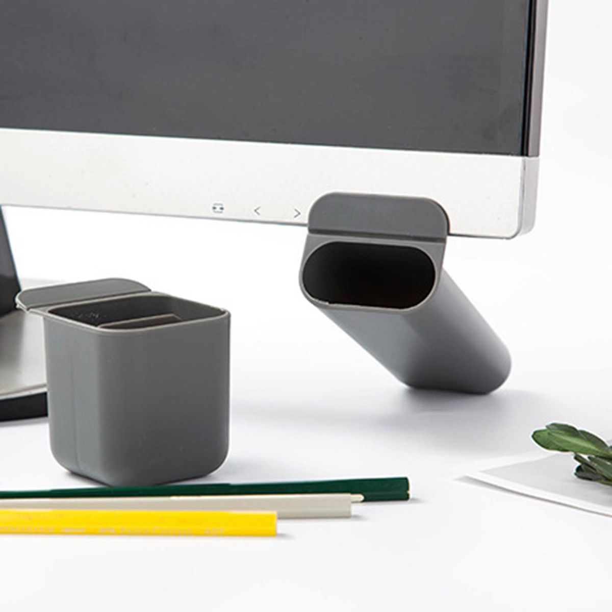 Desk Organizer Pen Holder Office Stationery Computer Gray Square