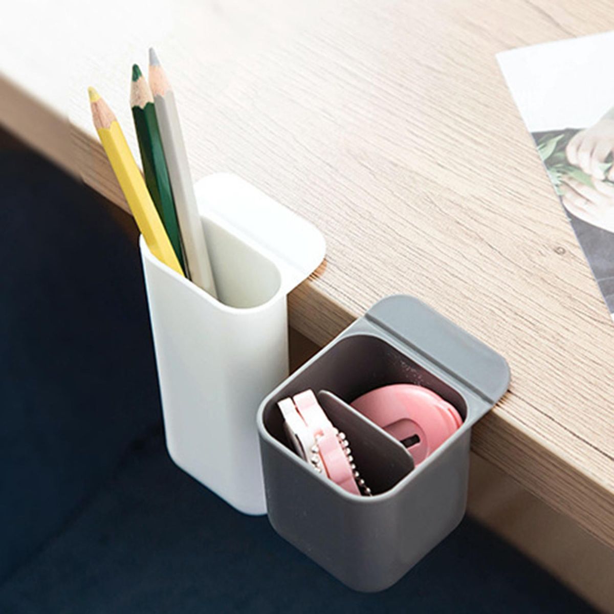 Desk Organizer Pen Holder Office Stationery Computer Gray Square