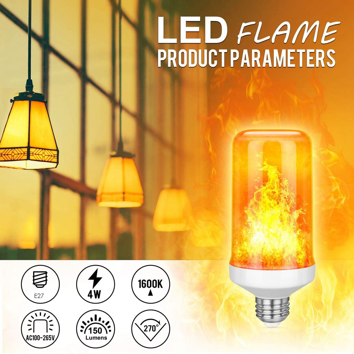 LED Flame Effect Light Bulb E27,Decorative Fire Lights