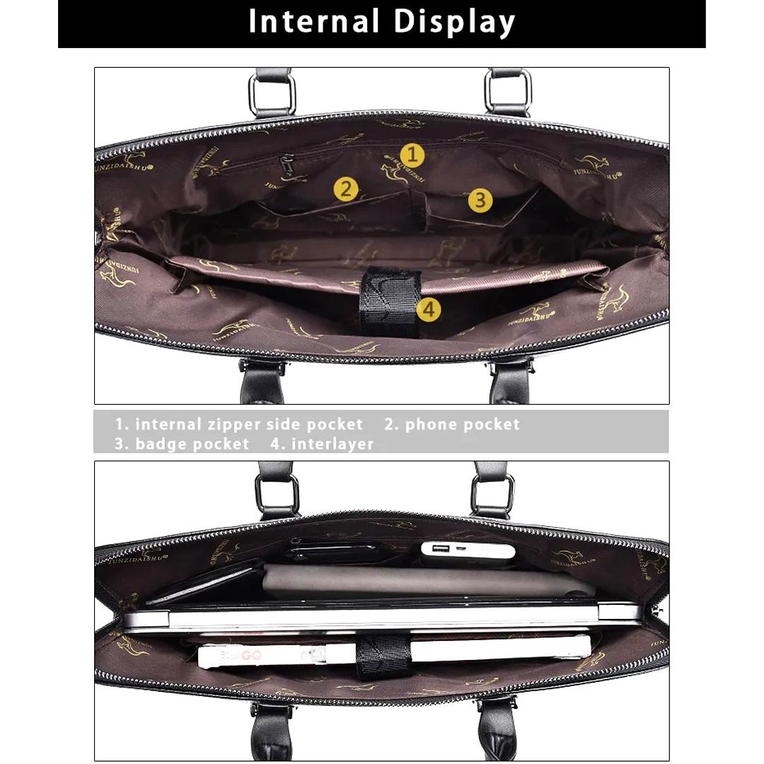 Men's Briefcases Office Leather Handbag Messenger Laptop Shoulder Side Crossbody Bag