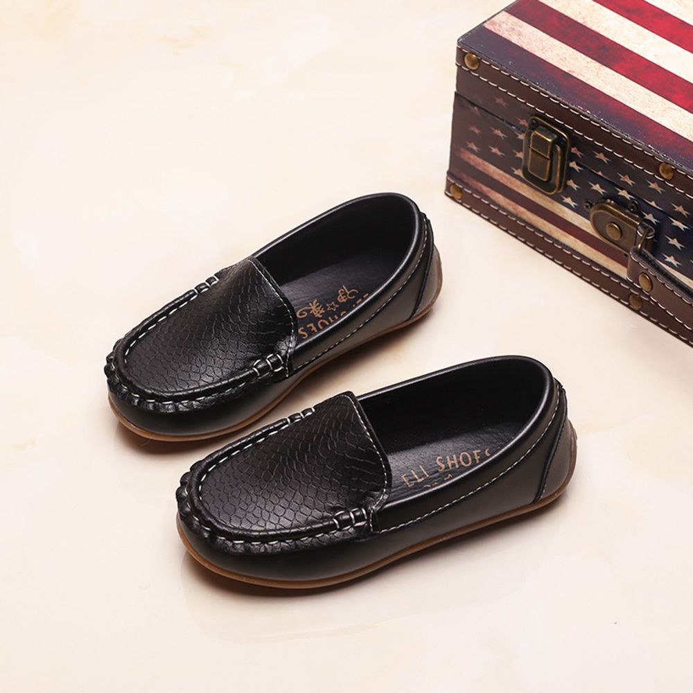 Children's Leather Square Toe Peas Shoes Girls Flat Casual Shoes Black