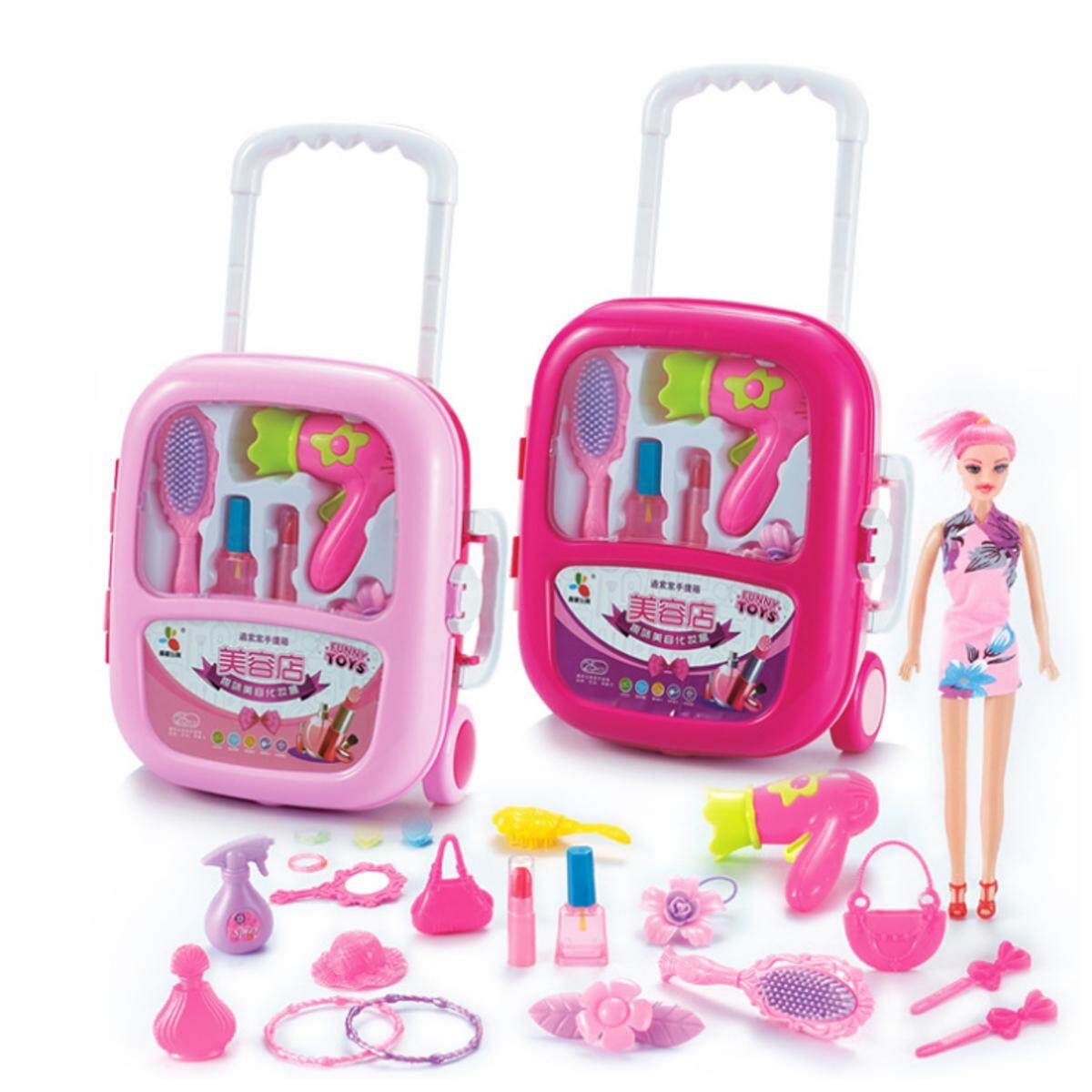 21Pcs Pretend Play Set Hair Dryer Makeup Toy Set Beauty Fashion For Girls Pink