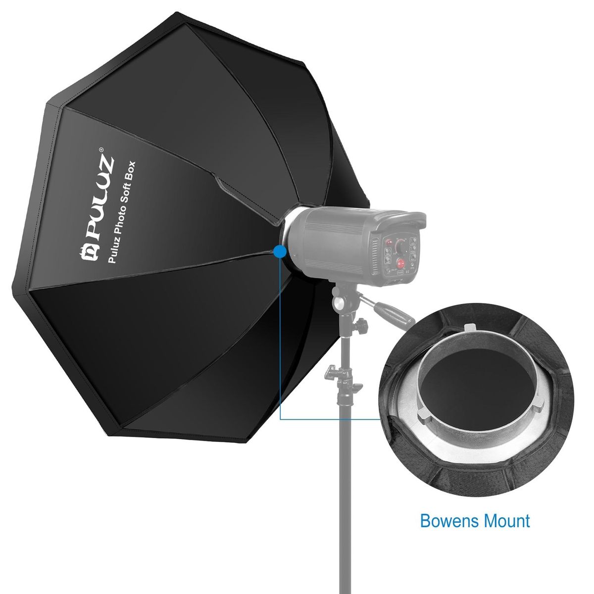 PULUZ 95cm/37.4in Quick Release Octagon Softbox with Bowen Mount And 8 Support Rods for Photography Studio Photography Portrait Live Stream