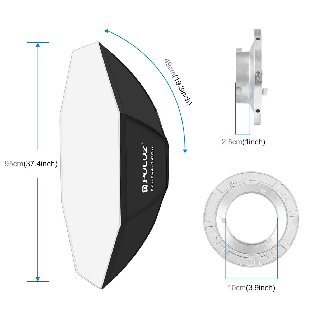 PULUZ 95cm/37.4in Quick Release Octagon Softbox with Bowen Mount And 8 Support Rods for Photography Studio Photography Portrait Live Stream