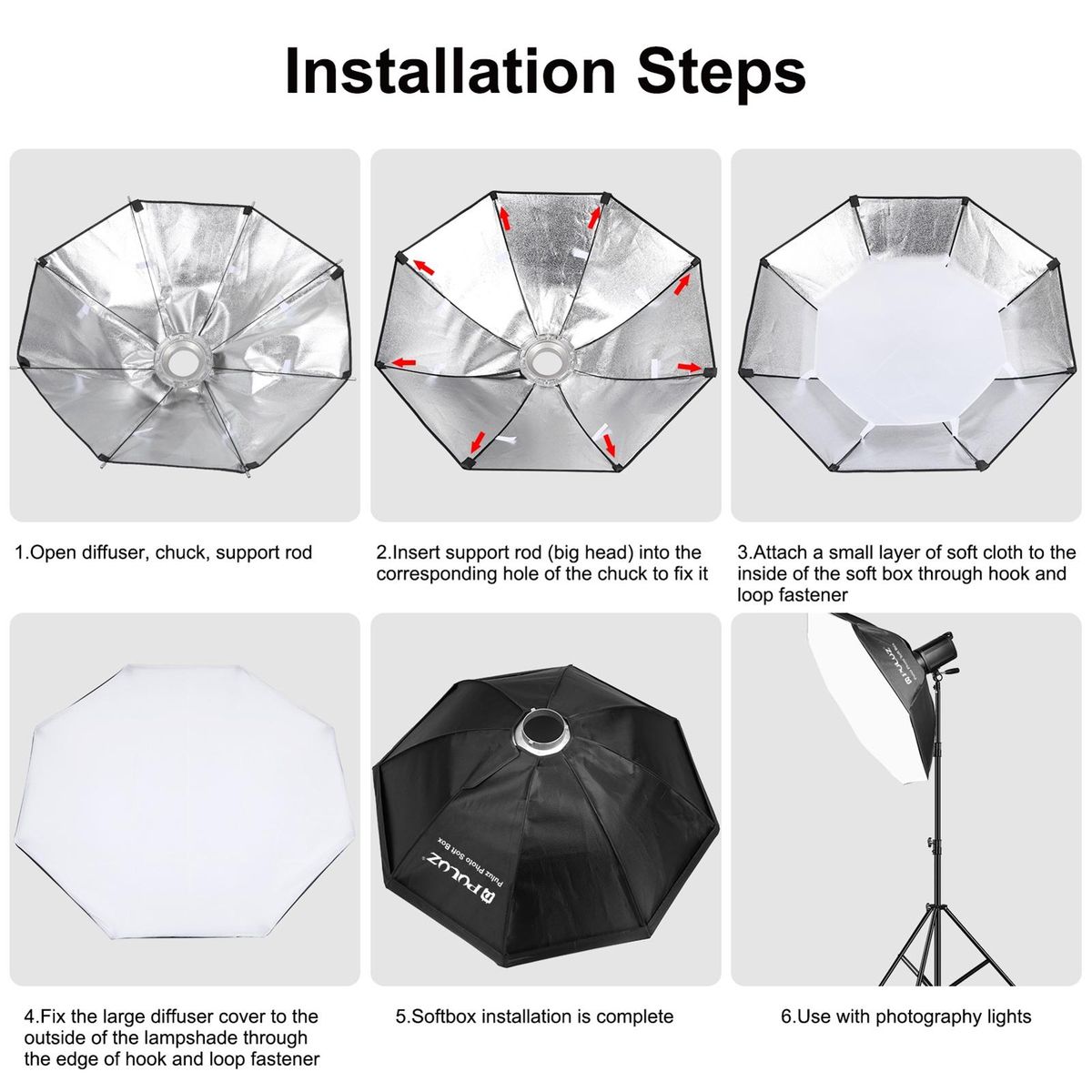 PULUZ 95cm/37.4in Quick Release Octagon Softbox with Bowen Mount And 8 Support Rods for Photography Studio Photography Portrait Live Stream